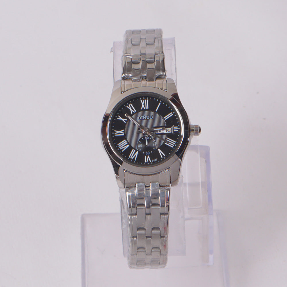 Woman's Silver Chain Watch with Black Dial DINUO
