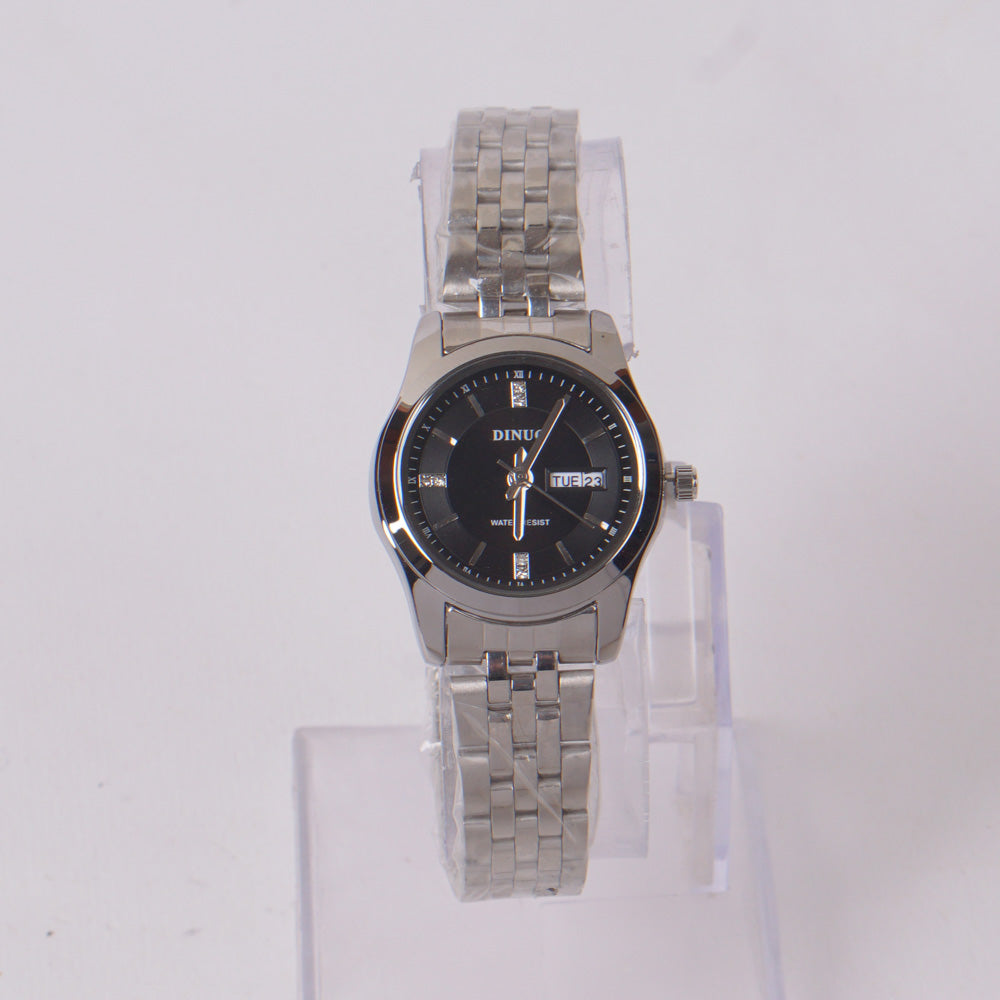 Woman's Silver Chain Watch with Black Dial DINUO 1