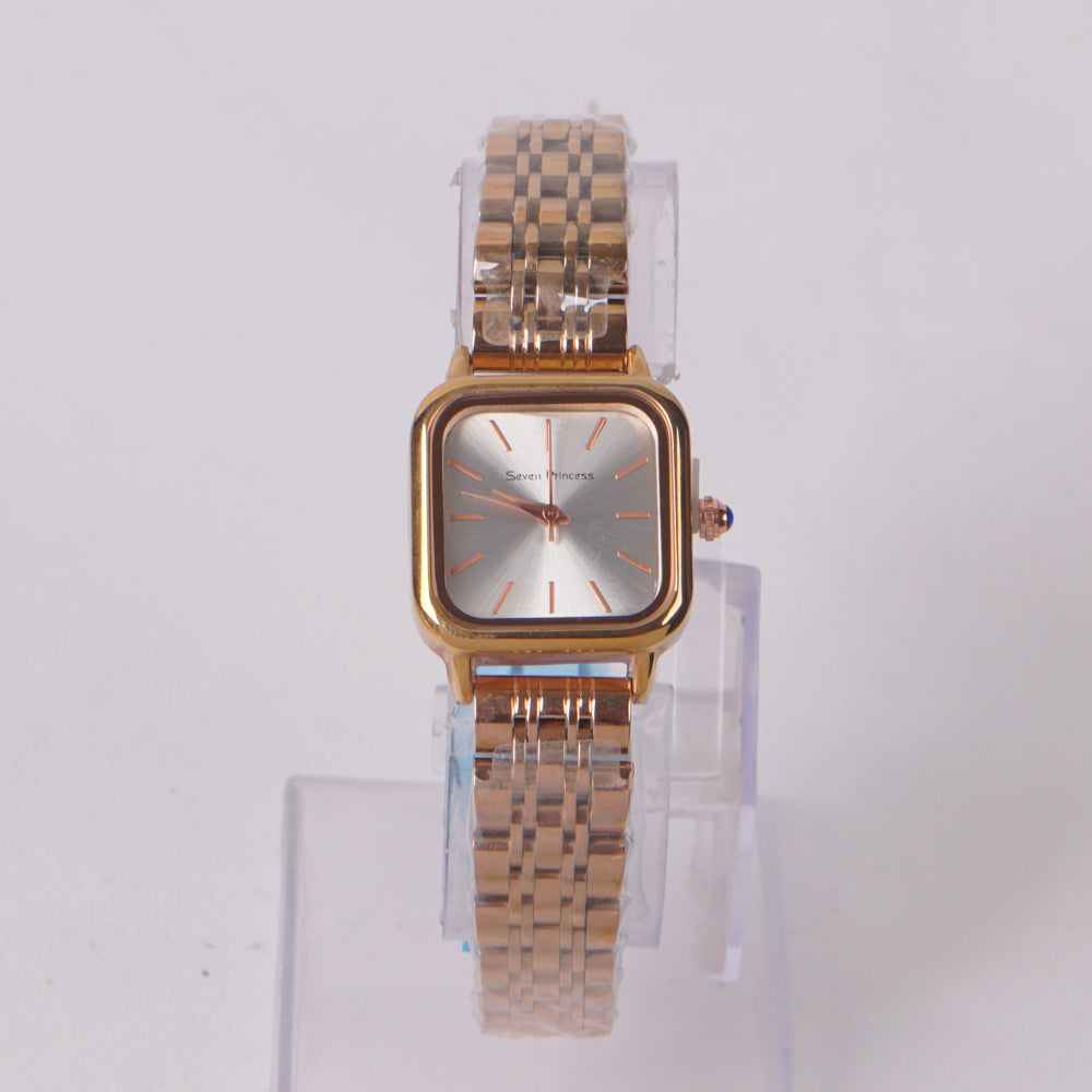 Woman's Rosegold Chain Watch with Silver Dial Square Shape
