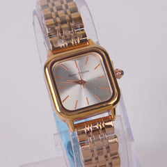 Woman's Rosegold Chain Watch with Silver Dial Square Shape