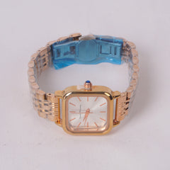 Woman's Rosegold Chain Watch with Silver Dial Square Shape