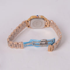 Woman's Rosegold Chain Watch with Silver Dial Square Shape