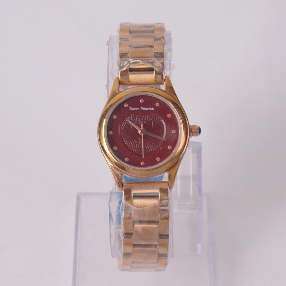 Woman's Rosegold Chain Watch with Maroon Dial SP