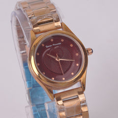 Woman's Rosegold Chain Watch with Maroon Dial SP
