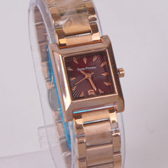 Woman's Rosegold Chain Watch with Maroon Dial Square Shape