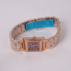 Woman's Rosegold Chain Watch with Maroon Dial Square Shape