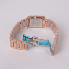 Woman's Rosegold Chain Watch with Maroon Dial Square Shape