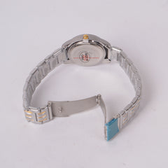 Two Tone Woman's Silver Chain Watch with Black Dial DINUO 2