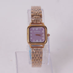 Woman's Rosegold Chain Watch with Purple Dial Square Shape