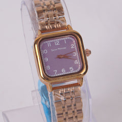 Woman's Rosegold Chain Watch with Purple Dial Square Shape
