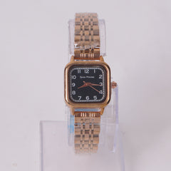 Woman's Rosegold Chain Watch with Black Dial Square Shape