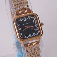 Woman's Rosegold Chain Watch with Black Dial Square Shape