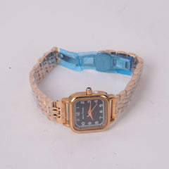 Woman's Rosegold Chain Watch with Black Dial Square Shape
