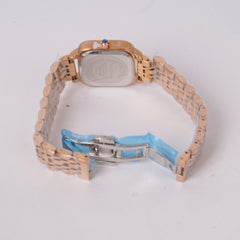 Woman's Rosegold Chain Watch with Black Dial Square Shape