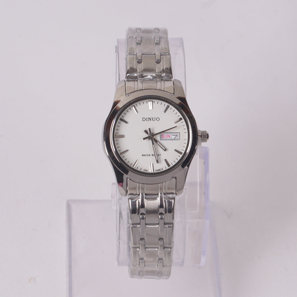 Woman's Silver Chain Watch with White Dial DINUO 2