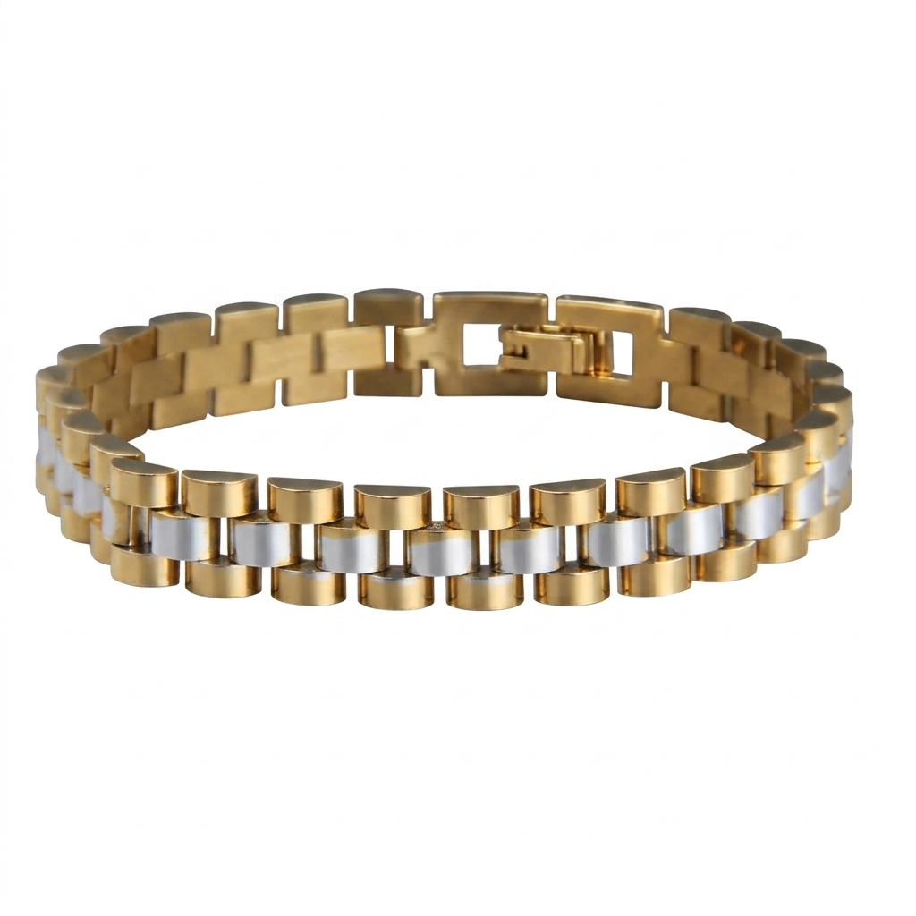 Two Tone Golden Silver Chain Mens Bracelets 10mm