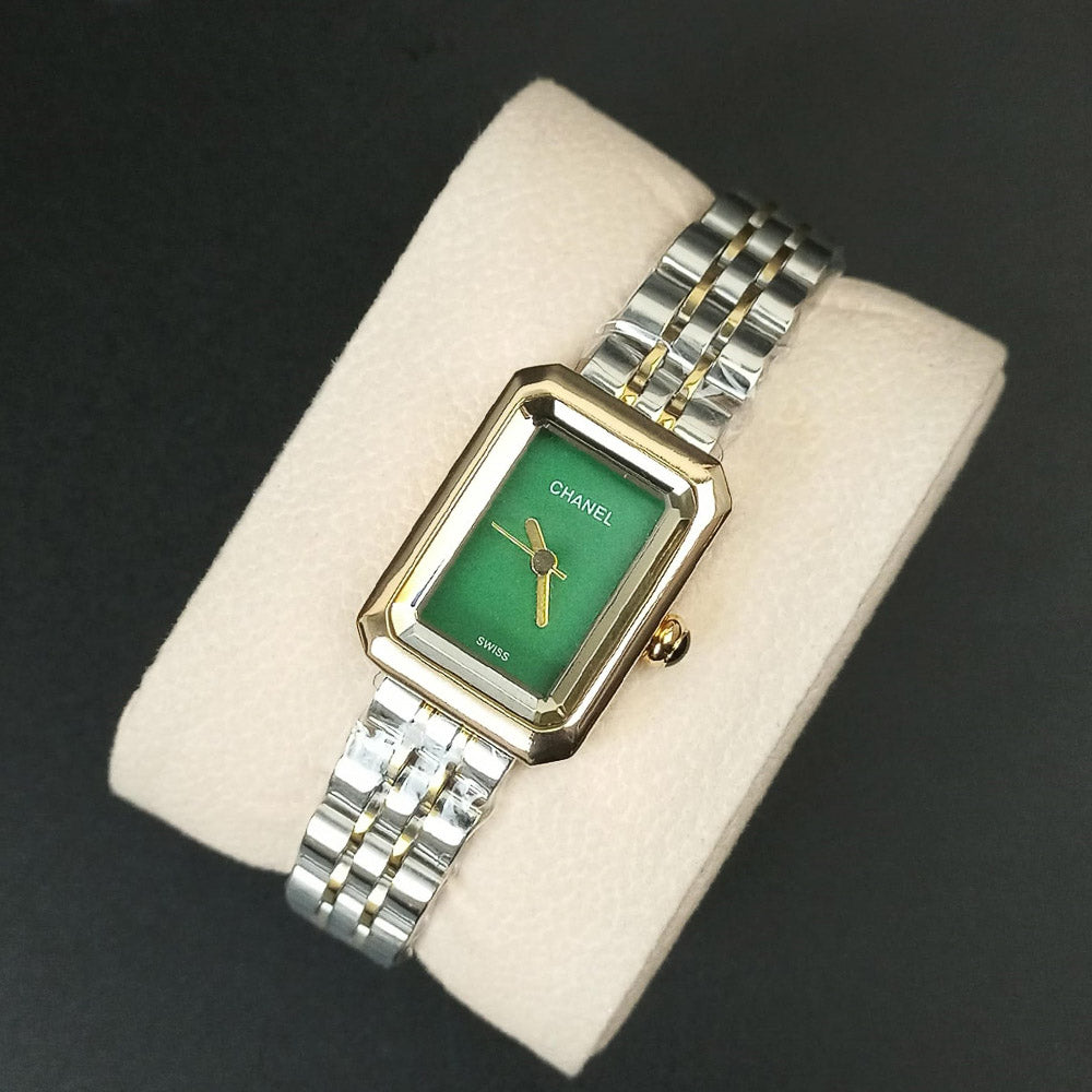 Two Tone Woman Chain Silver_Golden Wrist Watch Green Dial