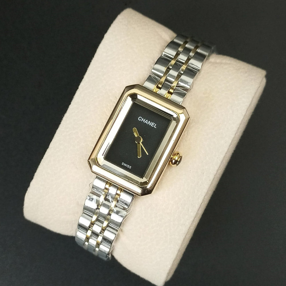 Two Tone Woman Chain Silver_Golden Wrist Watch Black Dial