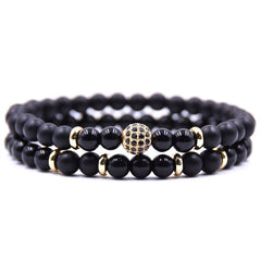 2pc Sets Black Beads Stone Bracelets