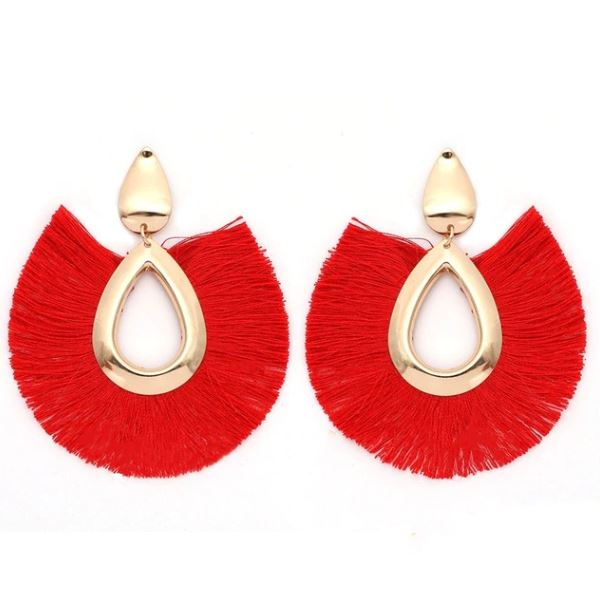 Alloy Ethnic Red Tassel Earrings