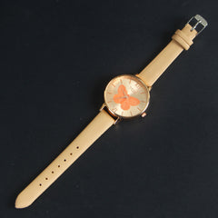 Beige Leather Strap Rose Dial Fashion TM202 Women Wrist Watch