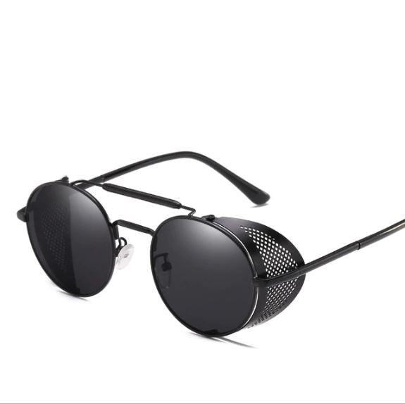 Black Retro Round Metal Steampunk Sunglasses