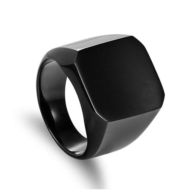 Black Square Titanium Steel Men Ring
