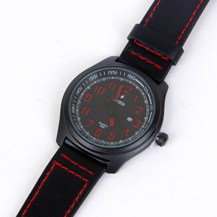 Black Leather Strap Black Dial 1234 Men's Wrist Watch