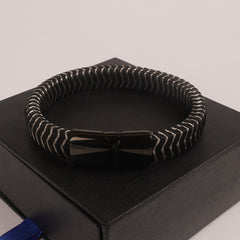 Black Leather silver Wire with Black magnetic lock Leather Bracelet