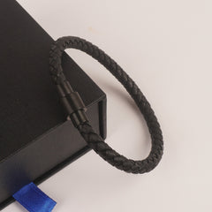Black Leather with Black Lock Leather Fashion Bracelet