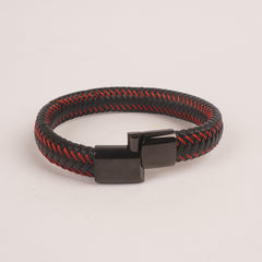 Black Leather Red Wire with Black magnetic lock Leather Bracelet