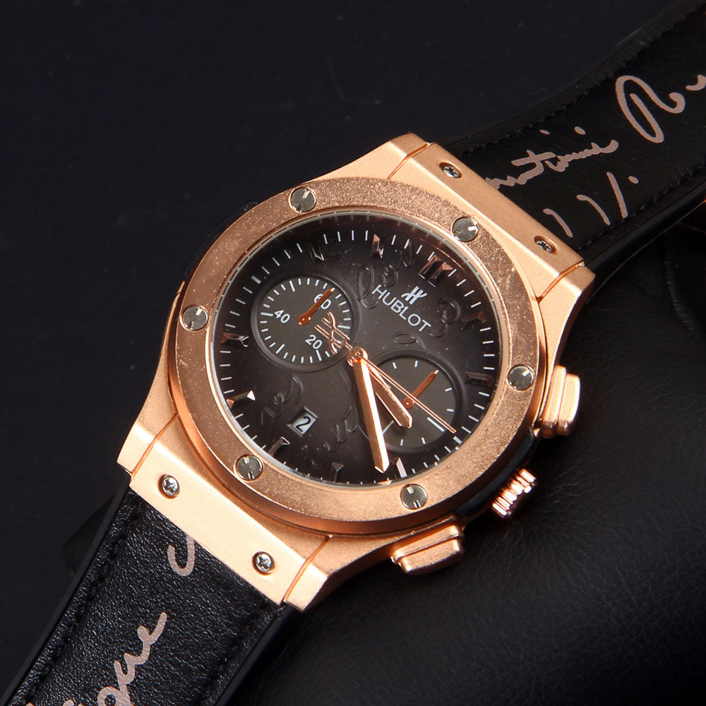 Black Strap Golden Dial 1348 Men's Wrist Watch