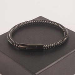 Black leather with silver wire black fashion bracelet