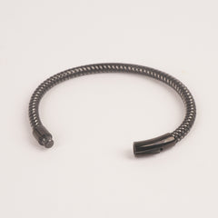 Black leather with silver wire black fashion bracelet