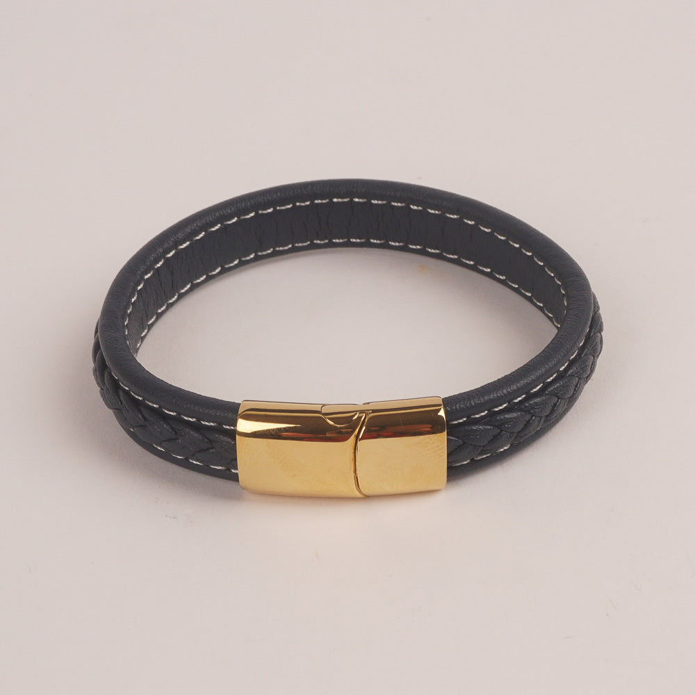 Bllue Leather with golden magnetic lock Fashion Leather Bracelet