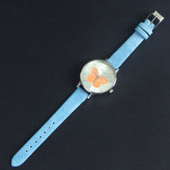 Blue Leather Strap Silver Dial Fashion TM201 Women Wrist Watch