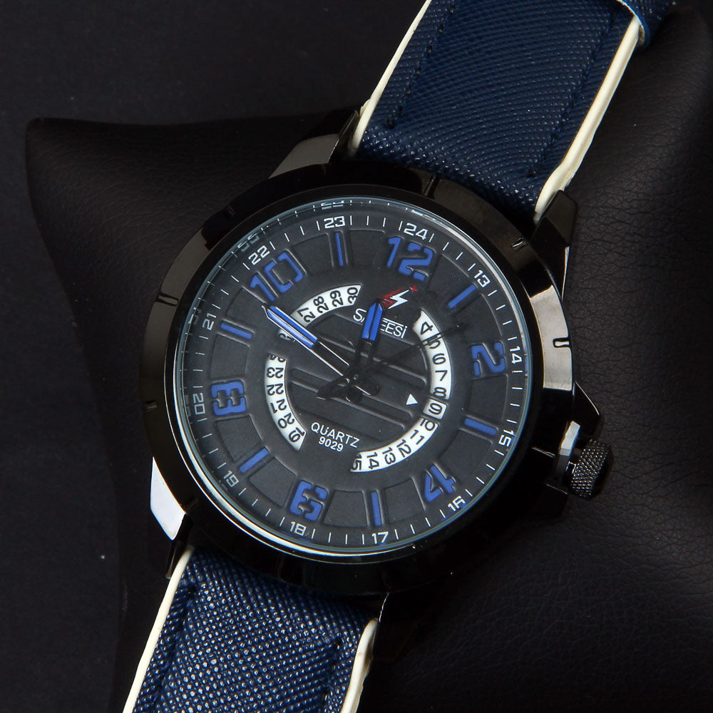 Blue Rubber Strap Black Dial 1364 Men's Wrist Watch