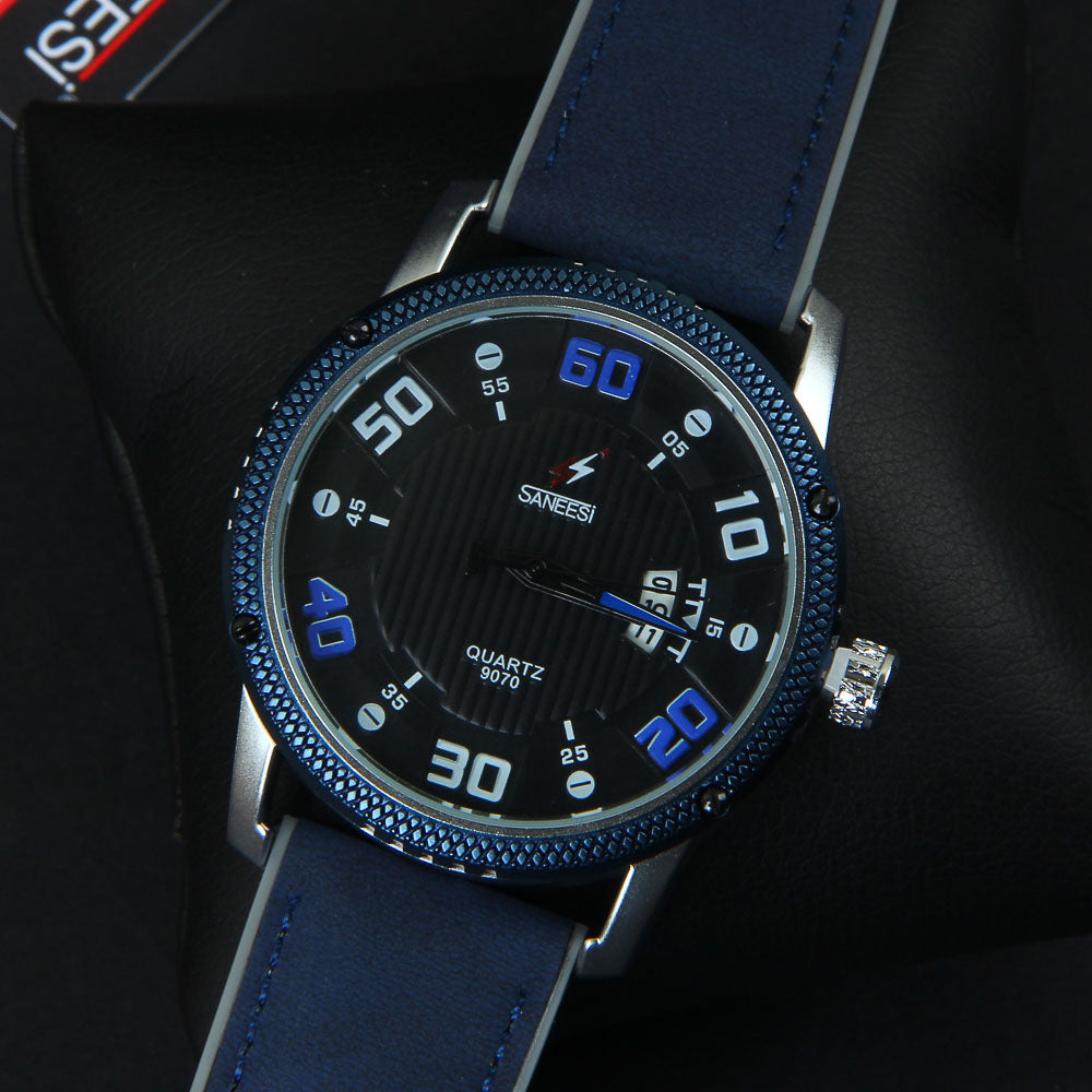 Blue Rubber Strap Blue Dial 1365 Men's Wrist Watch