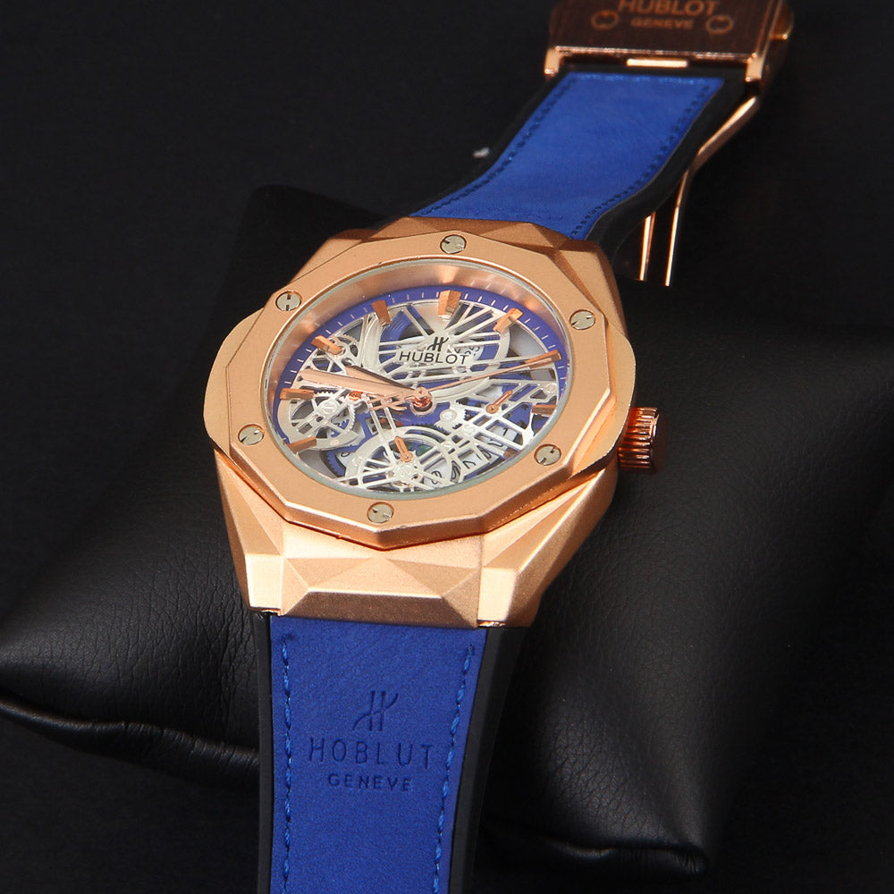 Blue Strap Golden Dial 1346 Men's Wrist Watch