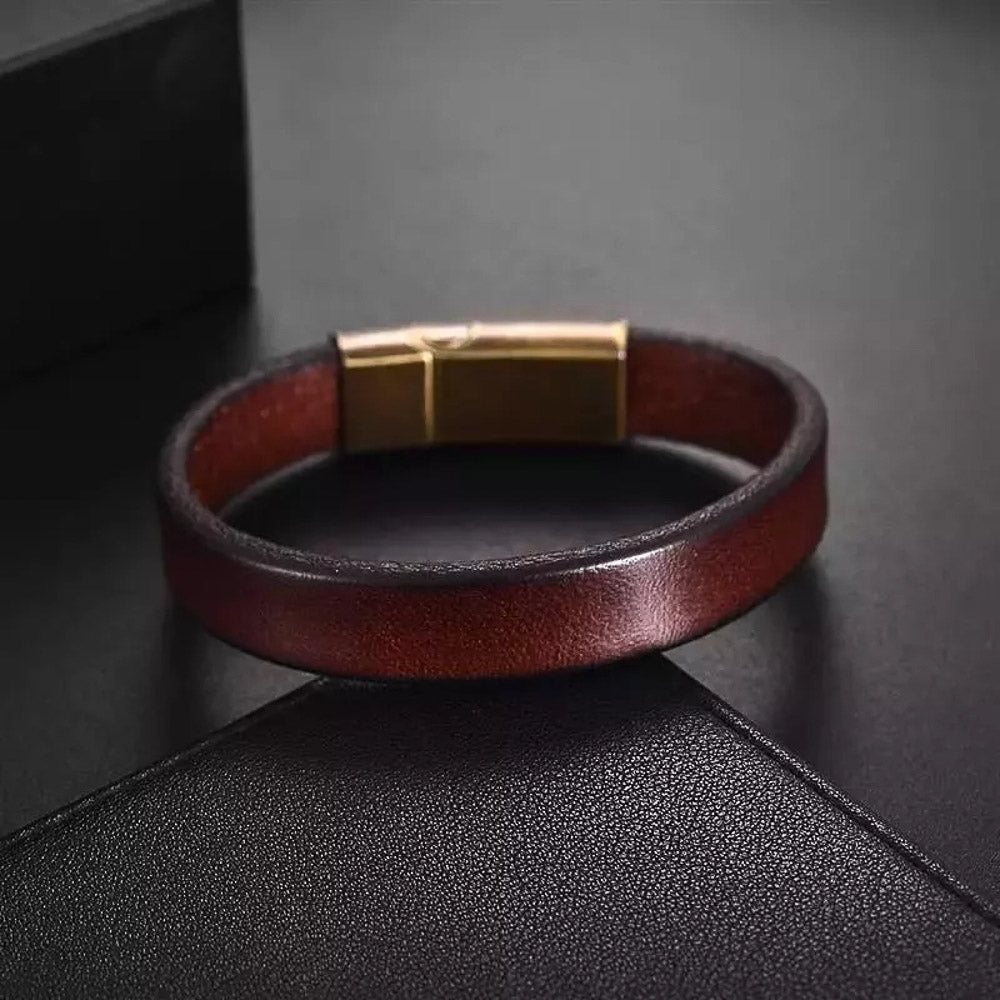 Brown Leather Magnetic Clasp Bracelet