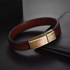 Brown Leather Magnetic Clasp Bracelet