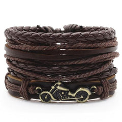 Brown Motorcycle Gecko Alloy Leather Bracelet