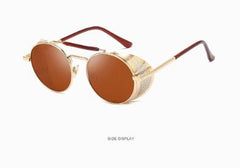 Brown Shade Retro Round Metal Steampunk Sunglasses - Thebuyspot.com