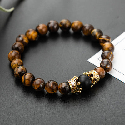 Brown Chakra Energy Beads Volcanic Stone Micro-Inlaid Zircon Crown Bracelet