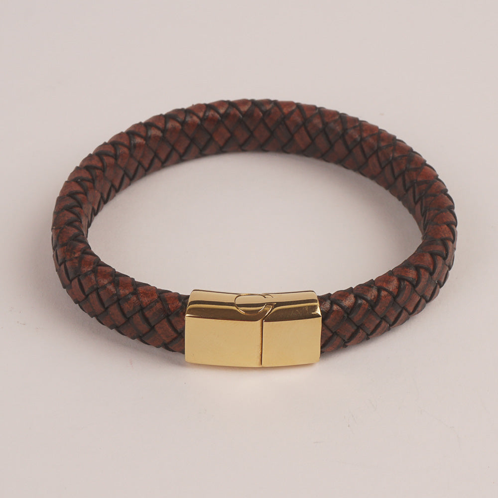 Brown Leather Golden magnetic lock Leather Bracelet