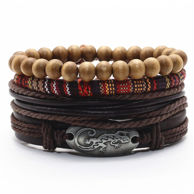 Brown Leather Motorcycle Gecko Charm Bracelets