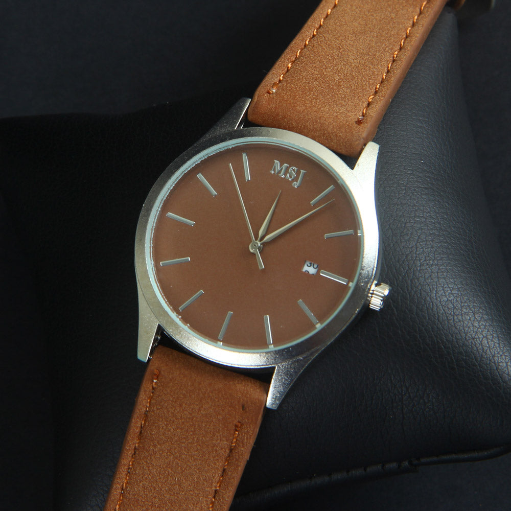 Brown Leather Strap Brown Dial with Silver Case Fashion MJ2011 Wrist Watch
