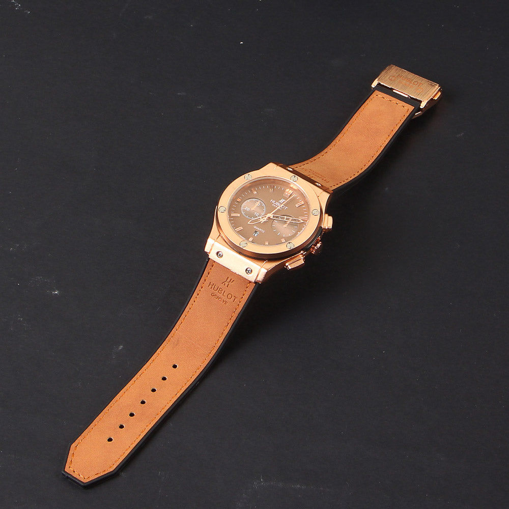 Brown Strap Golden Dial 1337 Men's Wrist Watch