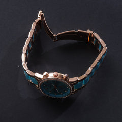 Women Chain Wrist Watch MK Rosegold Cyan