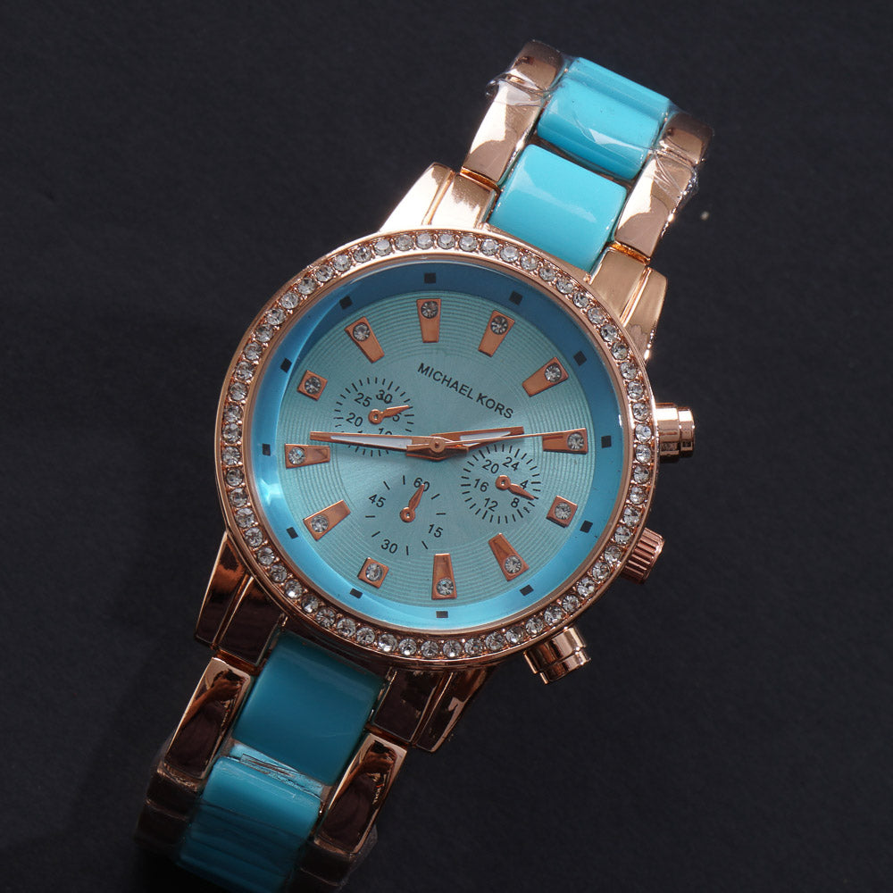 Women Chain Wrist Watch MK Rosegold Cyan